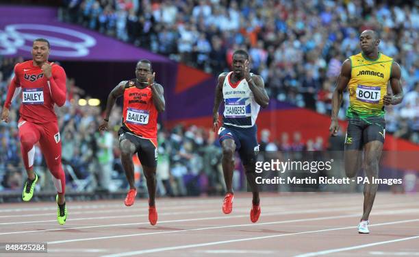 S Ryan Bailey, Antigua's Daniel Bailey, Great Britain's Dwain Chambers and Jamiaca's Usain Bolt compete in the Men's 100m Semi Final at the Olympic...