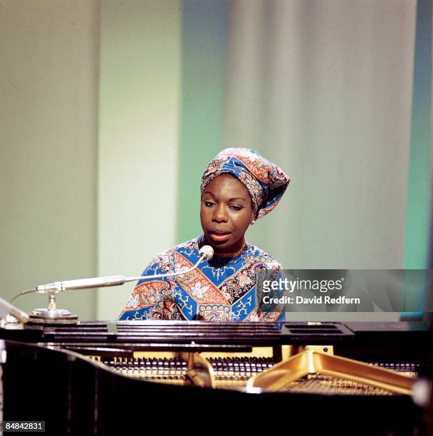 American singer, songwriter, pianist and civil rights activist Nina Simone performs on a television show at BBC Television Centre in London in 1966.