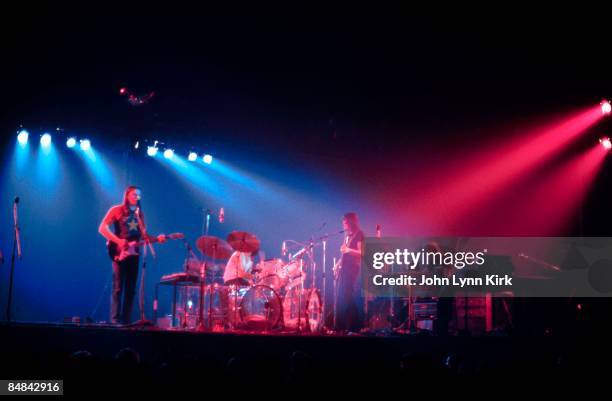 10th MARCH: Photo of PINK FLOYD; Dark side of the Moon tour. David Gilmour, Nick Mason and Roger Waters perform live on stage at Kent State...