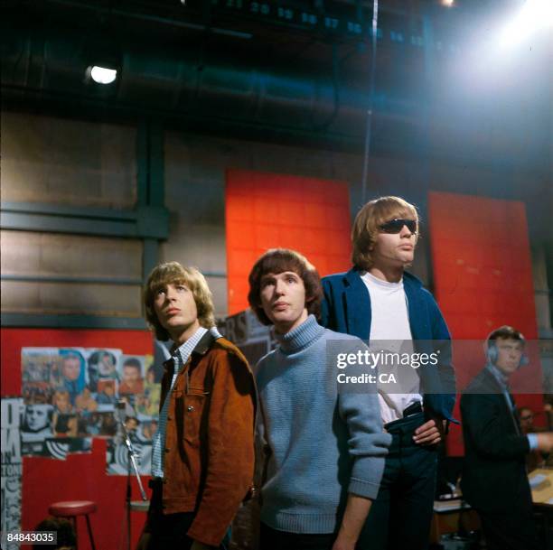 Photo of WALKER BROTHERS, L to R: Scott Walker , Gary Walker & John Walker - Posed group portrait on set at Wembley Studios