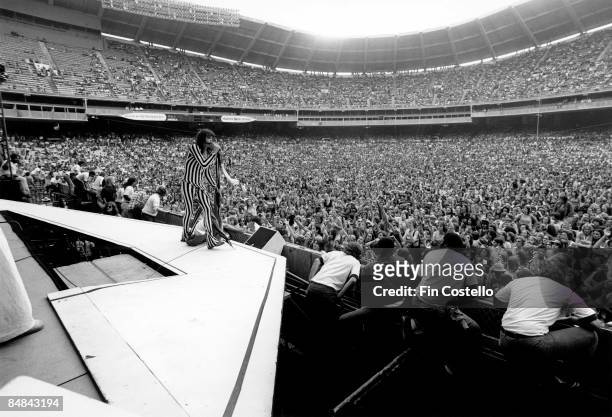Photo of AEROSMITH and CROWDS; performing live onstage in Washington, stadium rock,