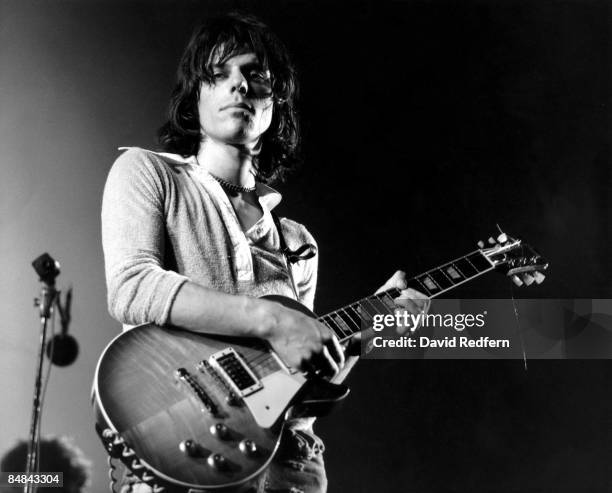 English rock guitarist Jeff Beck of The Jeff Beck Group performs live on stage playing a Gibson Les Paul guitar at the Newport Jazz Festival in...