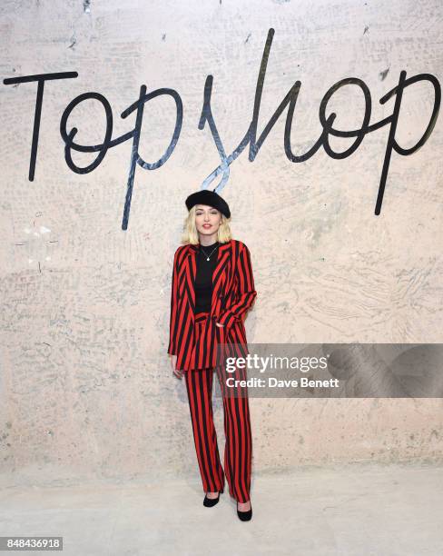 Sophie Simnett attends Topshop's London Fashion Week show on September 17, 2017 in London, England.