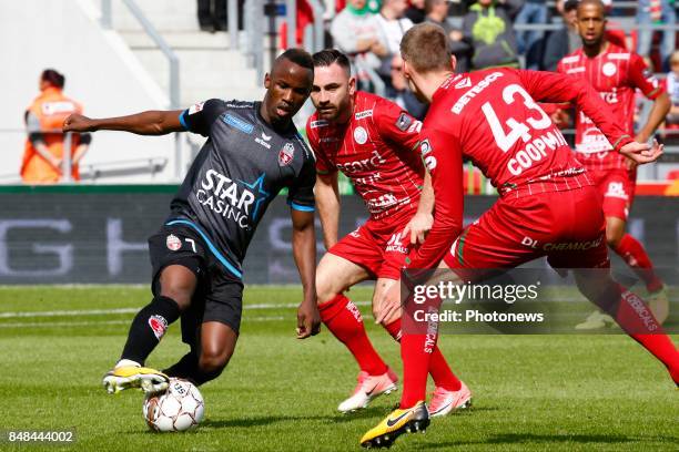 Fabrice Olinga forward of Royal Excel Mouscron pictured during the Jupiler Pro League match between Zulte Waregem and Excelsior Mouscron at Regenboog...