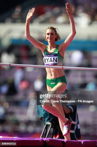 Ireland's Deirdre Ryan competes in the women's high jump qualifying rounds at the Olympic Stadium for day 13 of the Olympic Games in London.