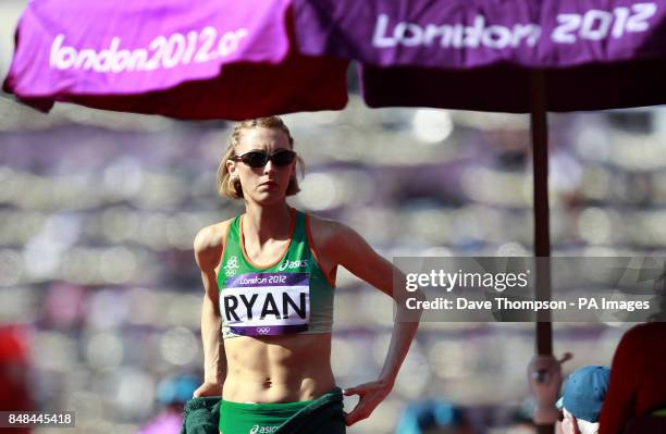 Ireland's Deirdre Ryan competes in the women's high jump qualifying rounds at the Olympic Stadium for day 13 of the Olympic Games in London.