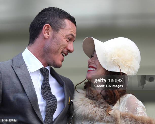 Actors Luke Evans and Anna Friel during Ladies Day of the Glorious Goodwood Festival at Goodwood Racecourse, Chichester.