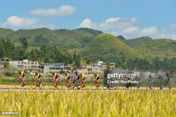 Riders during the fifth and final stage of the 2017 Tour of China 1, the 128.5 km Anshun Circuit Race. On Sunday, 17 September 2017, in Anshun,...