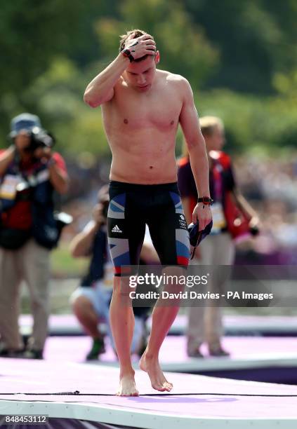 Great Britain's Daniel Fogg after the Men's Marathon Swim in the Serpentine at Hyde Park, London.