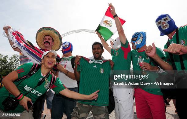Mexico fans enjoy a Brazilian carnival on Wembley Way prior to the Football Men's Gold Medal Match between Brazil and Mexico at Wembley Stadium,...
