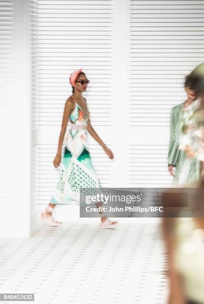 Model walks the runway at the Temperley London show during London Fashion Week September 2017 on September 17, 2017 in London, England.