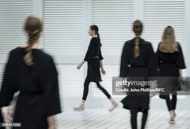 Models walk the runway at the Temperley London show during London Fashion Week September 2017 on September 17, 2017 in London, England.