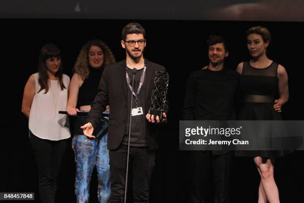 Director Marc-Antoine Lemire speaks on stage after being awarded with The IWC Short Cuts Award for Best Canadian Short for 'Pre-Drink' at the 2017...