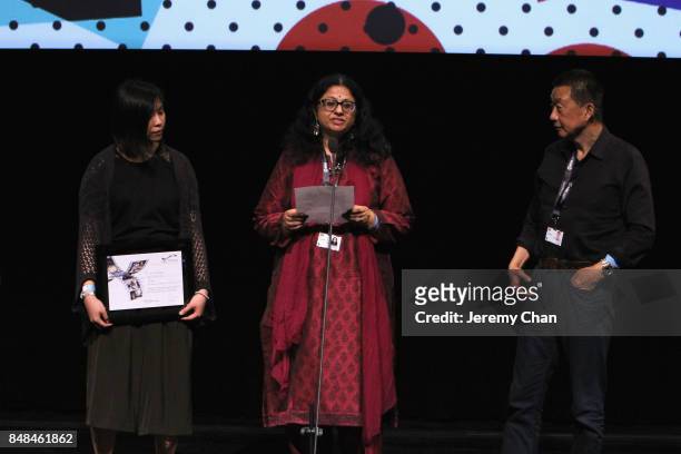 Jury member Rashmi Doraiswamy presents the NETPAC Award for World or International Asian Film Premiere for 'The Great Buddha+' at the 2017 TIFF...