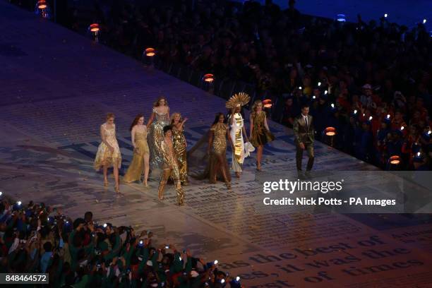 Naomi Campbell and Katie Moss as part of British Fashion stars The London Olympic Games 2012 Closing Ceremony at the Olympic Stadium, London.