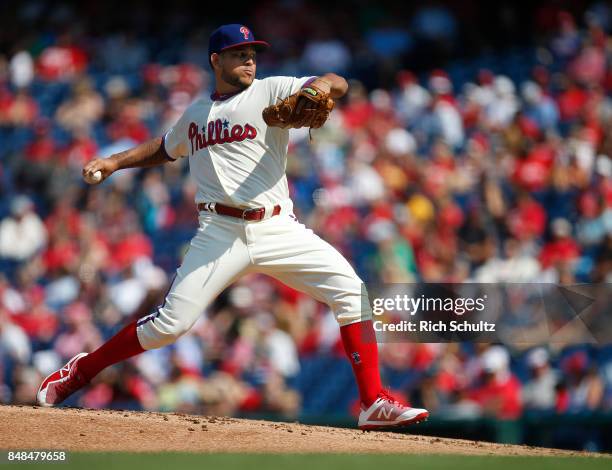 Henderson Alvarez of the Philadelphia Phillies delivers a pitch against the Oakland Athletics during the second inning of a game at Citizens Bank...