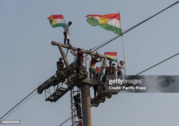 Large crowd gathered in Erbil capital of the autonomous Kurdish region with Kurdish flags during an event to urge people to vote in the upcoming...