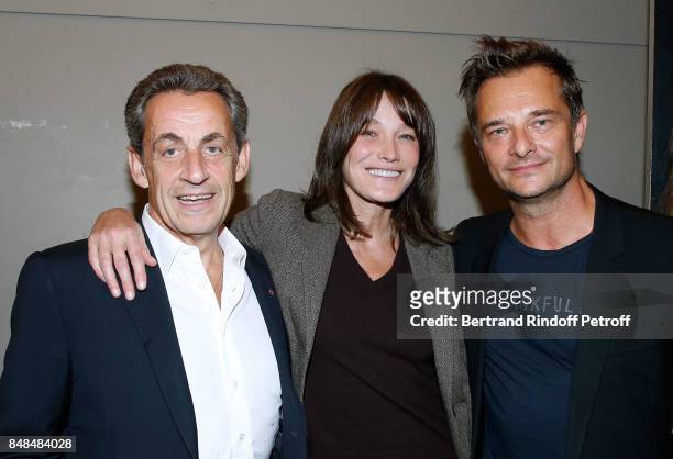 Nicolas Sarkozy, his wife Carla Bruni-Sarkozy and David Hallyday attend Sylvie Vartan performs at L'Olympia on September 15, 2017 in Paris, France.