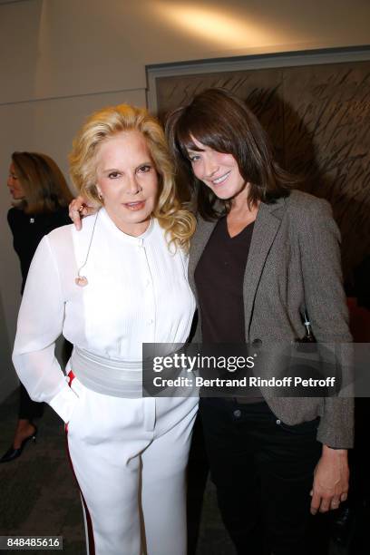 Sylvie Vartan and Carla Bruni-Sarkozy attend Sylvie Vartan performs at L'Olympia on September 15, 2017 in Paris, France.