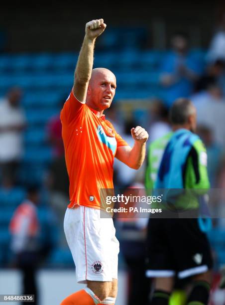 Blackpool's Stephen Crainey thanks the fans for their support at the end of the match during the npower Championship match at The Den, London.