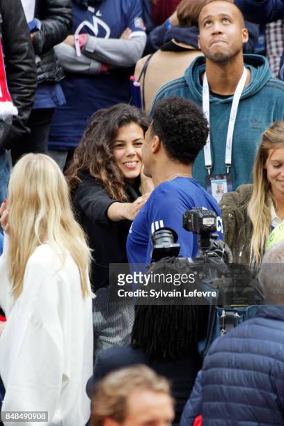 France's Jo-Wilfried Tsonga and girlfriend Noura El Swekh celebrates winning during the singles rubber in the Davis Cup World Group semi-final tennis...