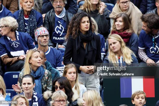 France's Jo-Wilfried Tsonga girlfriend Noura El Swekh attends the singles rubber in the Davis Cup World Group semi-final tennis match between France...