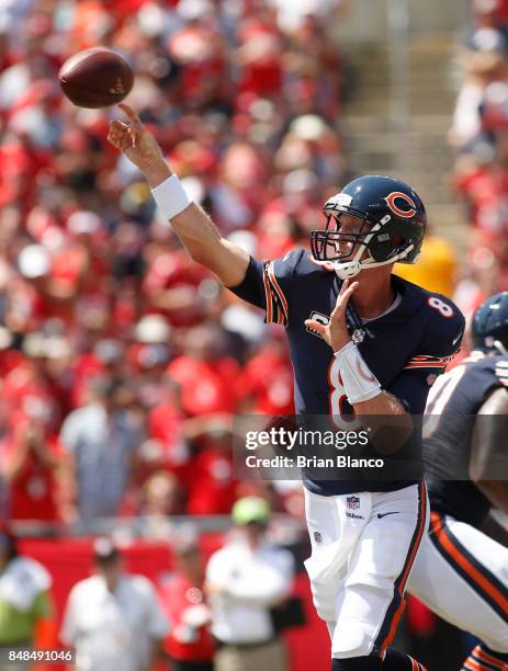 Quarterback Mike Glennon of the Chicago Bears passes during the second quarter of an NFL football game against the Tampa Bay Buccaneers on September...