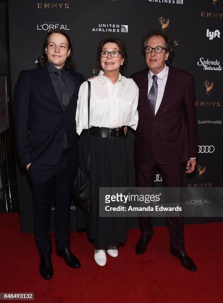 James Rush, actress Jane Menelaus and actor Geoffrey Rush arrive at the Television Academy's Performers Nominee Reception at the Wallis Annenberg...
