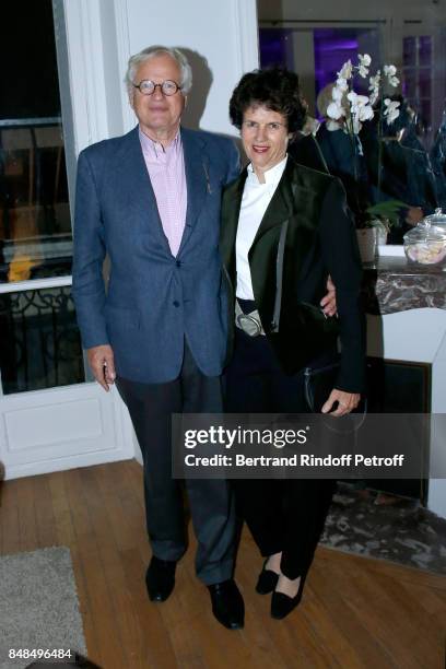 Editor Bernard Fixot and his wife Valerie-Anne Giscard d'Estaing attend the Dinner after Sylvie Vartan performed at L'Olympia on September 16, 2017...