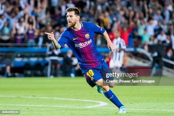 Lionel Andres Messi of FC Barcelona reacts during the UEFA Champions League 2017-18 match between FC Barcelona and Juventus at Camp Nou on 12...