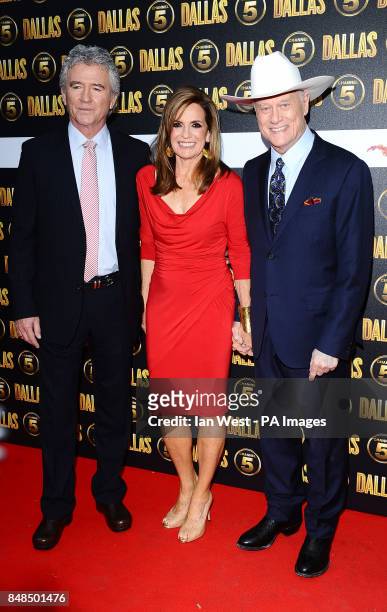Patrick Duffy, Linda Gray and Larry Hagman arrives at the Channel 5 Dallas launch party at Old Billinsgate in London.
