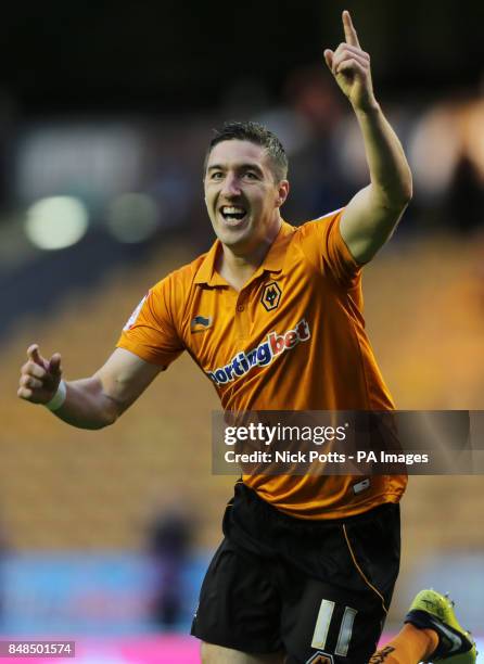 Wolverhampton Wanderers' Stephen Ward celebrates scoring the opening goal against Barnsley during the npower Football League Championship match at...