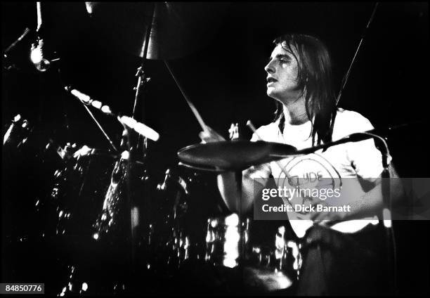 Photo of AC/DC; Phil Rudd performing live onstage on first UK tour