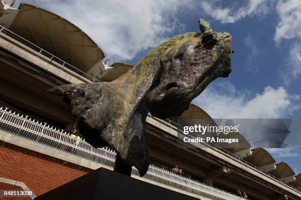 Statue of a horses head at Goodwood Racecourse