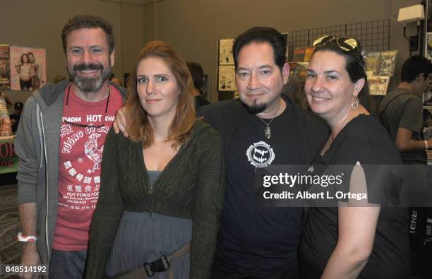 Michael Westmore, Jacqueline Goehner and Kato DeStefan attend Day 2 of the 2017 Son Of Monsterpalooza Convention held at Marriott Burbank Airport...