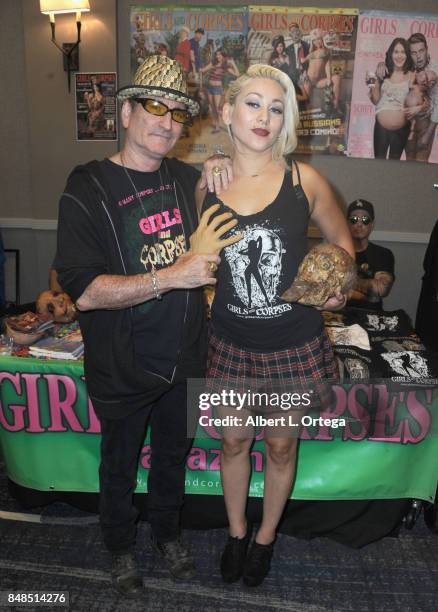 Publisher Robert Rhine and model Lydia Ibarra attend Day 2 of the 2017 Son Of Monsterpalooza Convention held at Marriott Burbank Airport Hotel on...