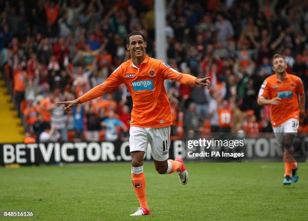 Blackpool's Thomas Ince celebrates his goal during the npower Football League Championship match at Bloomfield Road, Blackpool.