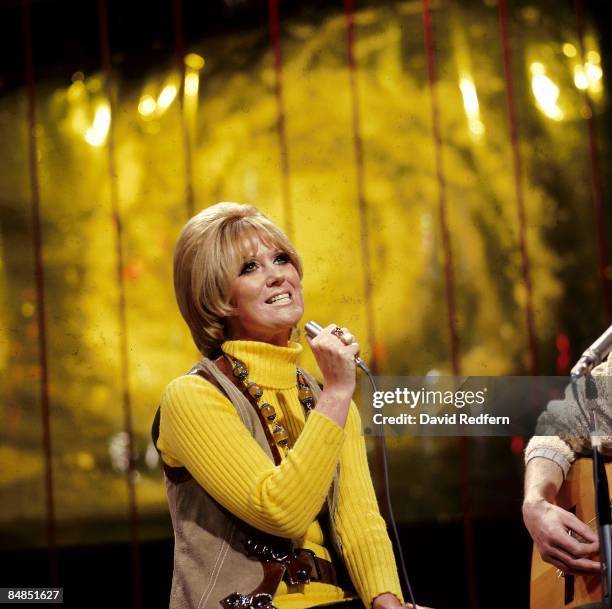 English singer Dusty Springfield performs the song 'Morning Please Don't Come' on the BBC music television show 'Top of the Pops' in London in April...