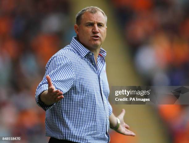 Ipswich Town's manager Paul Jewell looks dejected during the defeat against Blackpool during the npower Football League Championship match at...