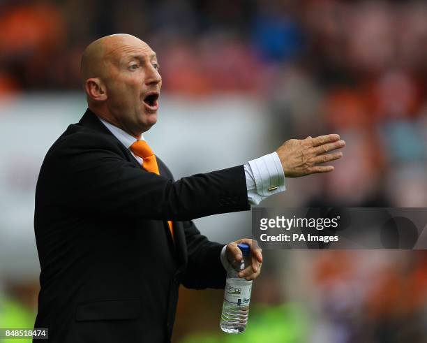 Blackpool's manager Ian Holloway shouts on his team during the npower Football League Championship match at Bloomfield Road, Blackpool.