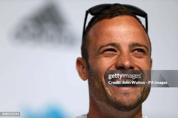 South Africa's Oscar Pistorius during a press conference at the Main press Centre, Olympic Park, London.