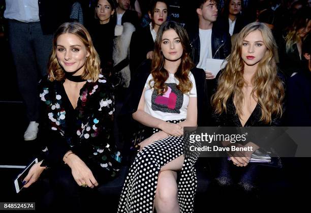 Olivia Palermo, Millie Brady, Hermione Corfield attend the Emporio Armani Show on September 17, 2017 in London, England.