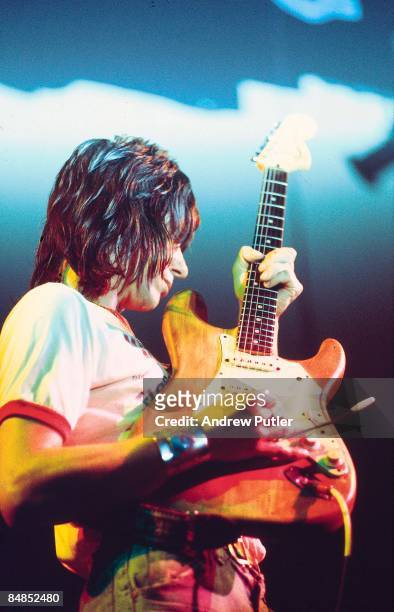 Photo of Jeff BECK; performing live onstage, playing Fender Stratocaster guitar