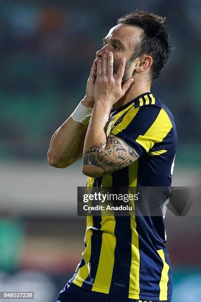 Mathieu Valbuena of Fenerbahce gestures during 5th week of the Turkish Super Lig match between Aytemiz Alanyaspor and Fenerbahce at the Bahcesehir...