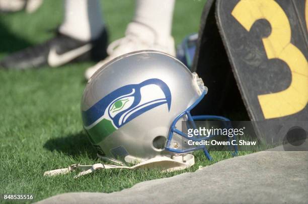 Seattle Seahawks helmet at a game against the San Diego Chargers at Jack Murphy Stadium circa 1999 in San Diego,California.