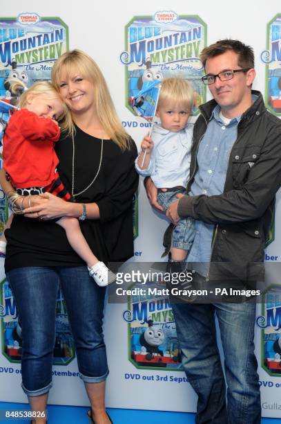 Actress Jo Joyner with her husband Neil and their two children Edie and Fred arriving at the premiere of Thomas and Friends, Blue Mountain Mystery at...