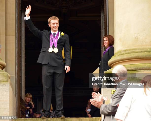 Jason Kenny at a reception in honour of his two Olympic gold medals, at Bolton Town Hall, Lancashire, where thousands of people gathered to welcome...