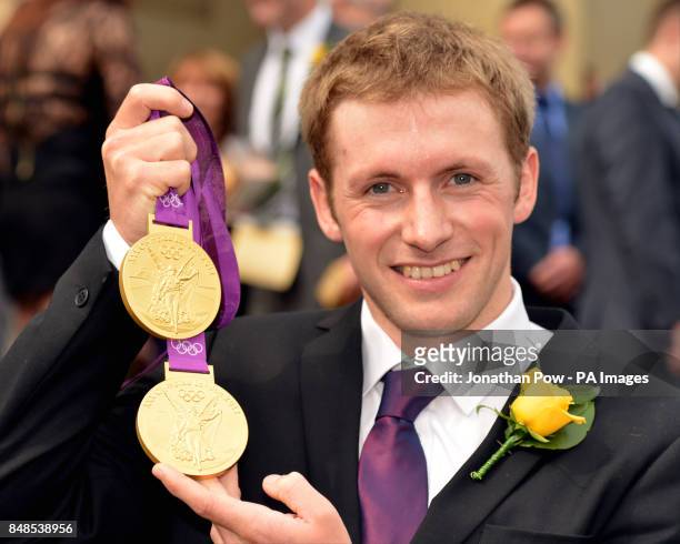 Jason Kenny at a reception in honour of his two Olympic gold medals, at Bolton Town Hall, Lancashire, where thousands of people gathered to welcome...
