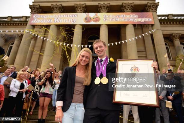 Laura Trott and Jason Kenny at a reception in honour of his two Olympic gold medals, at Bolton Town Hall, Lancashire, where thousands of people...
