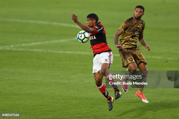 Marcio Araujo of Flamengo struggles for the ball with Andre of Sport Recife during a match between Flamengo and Sport Recife as part of Brasileirao...